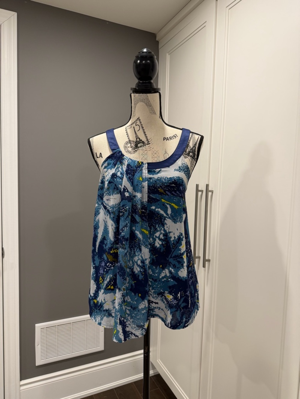 Forever 21 Blue Printed Sleeveless Camisole with Navy Trim